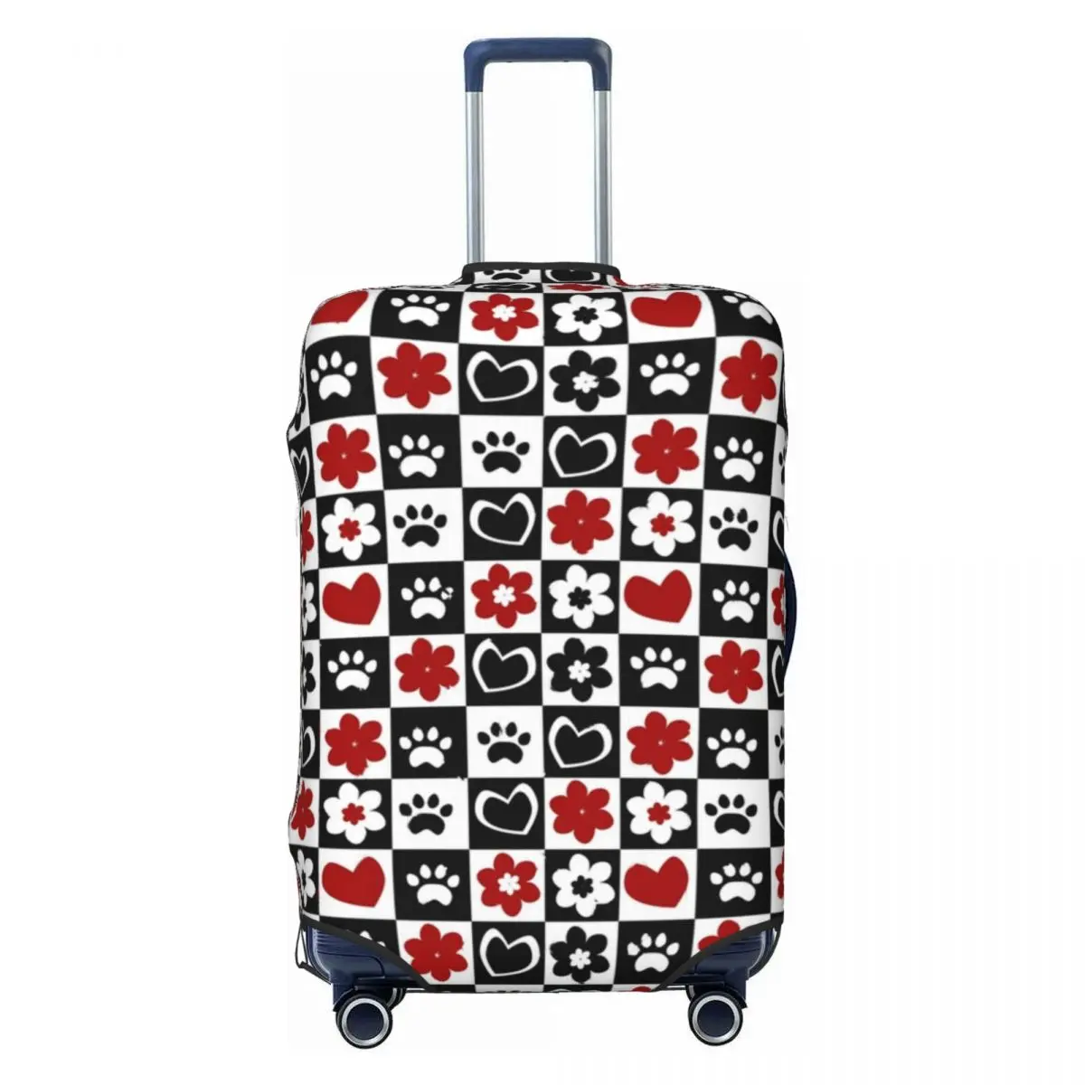 

Chessboard Pattern Suitcase Cover Flowers Hearts Cat Footprint Vacation Cruise Trip Useful Luggage Accesories Protection