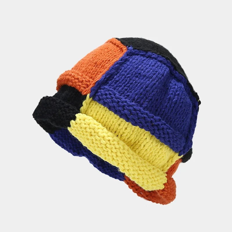 Autumn and Winter Acrylic Patchwork Thicken Knitted Hat Warm Skullies Cap Beanie Hat for Girl and Women 07 5