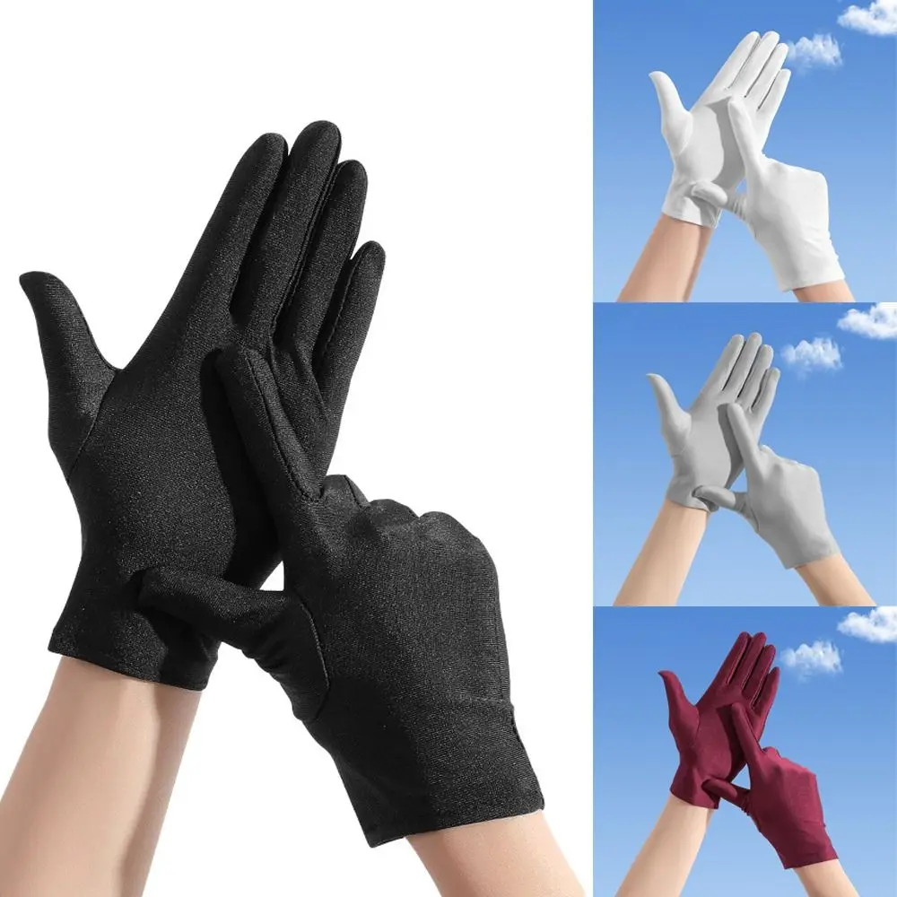

Sunscreen Driving Gloves Solid Color Stretch Non-Slip Serving Waiters Mittens Milk Silk Breathable Ceremonial Gloves Women