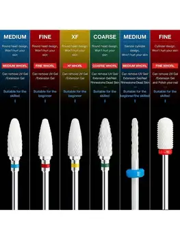 5pcs Ceramic Milling Cutter Nail Drill Bits Burr Gel Polish Remove Tools Cuticle Electric Manicure Files Kit Accessories