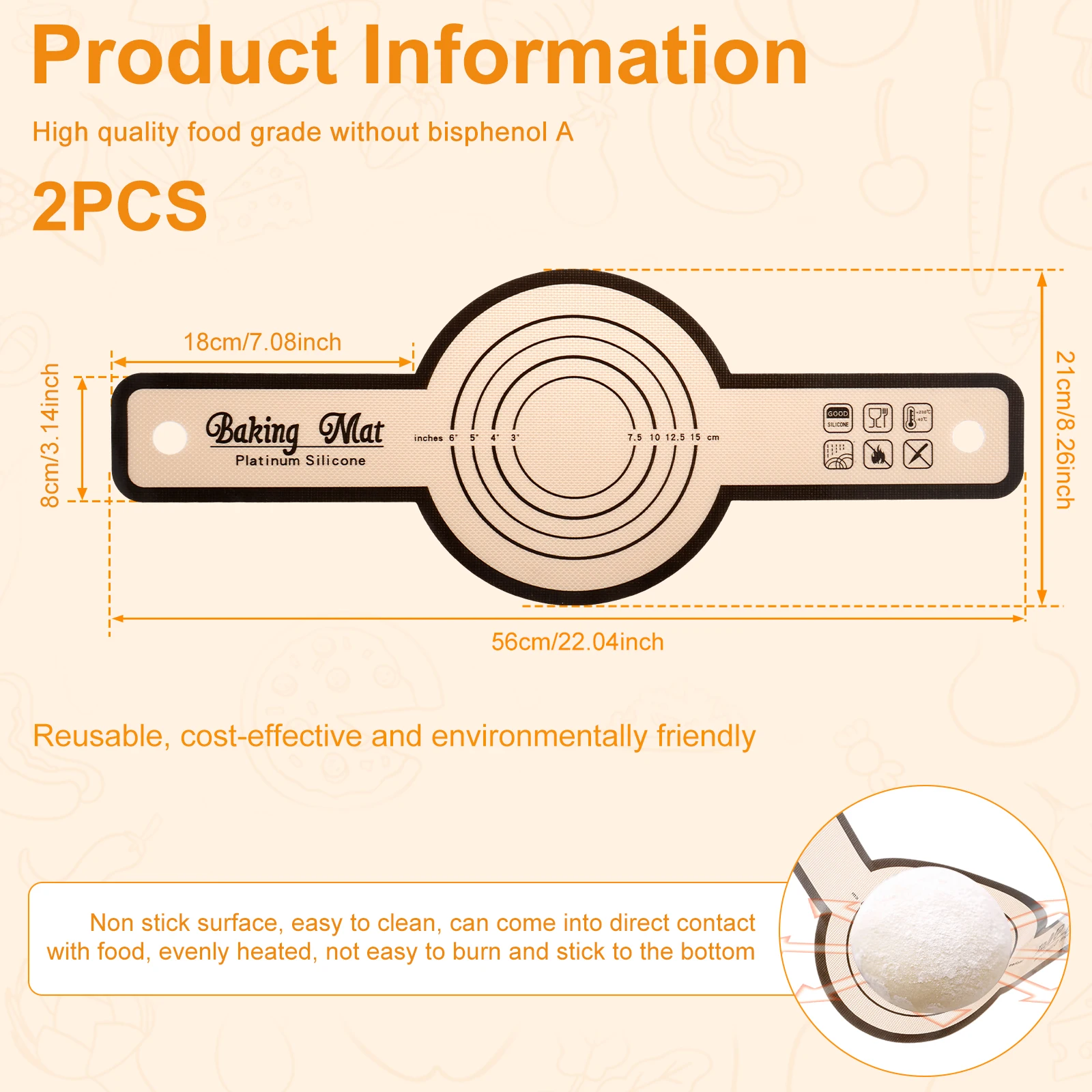 Description Picture 6 of item2pcs Silicone Bread Sling Non-Stick Silicone Baking Mat Sling Heat Resistant Reusable Silicone Dutch Oven Liner With Long Handle