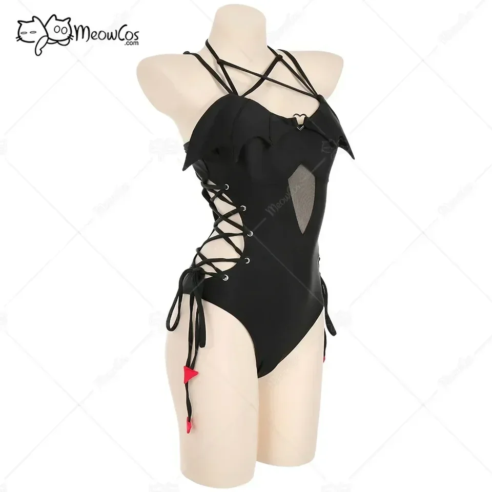 MEOWCOS Costume da bagno intero da donna gotico nero vtoriano stile vintage con scollo all'americana e costume da bagno con scialle con volant  200000532