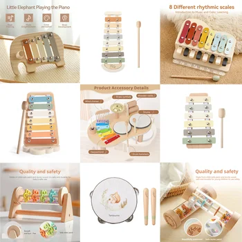 Baby Educational Wooden Instruments Montessori Kids Musical Toys Percussion Piano Musical Newborn Birthday Gift Gift Music Table