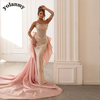 YOLANMY Squisito Tromba Madre della Sposa Abito Liste Arco Serata Formale Sposo Madre Abito Robe De Soiree Personalizzato