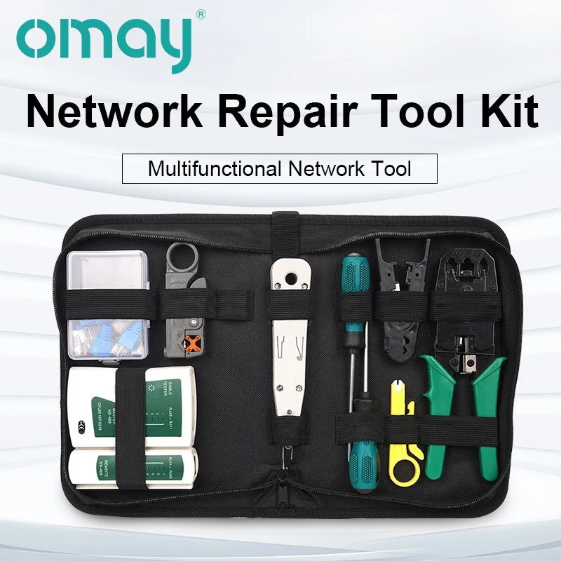 Omay 14 Peças Conjunto Rj45 Rj11 Rj12 Cat5 Cat5e Portátil Kit Ferramenta de Reparo de Rede Lan Testador de Cabos Utp e Alicate de Friso Braçadeira pc
