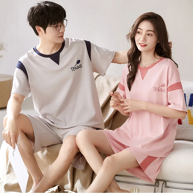 Couple Pajamas Summer Short Sleeve Tops Shorts Pajama Sets Two Piece Sets Cartoon Print Loungewear Nightwear Men Women Pajamas