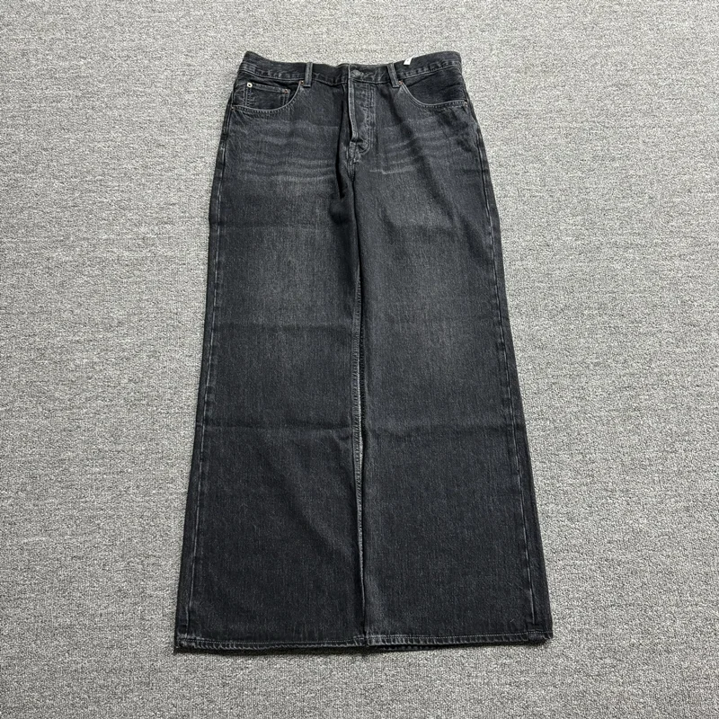 

2024 Spring New Arrival Black Vintage Washed High Waisted Wide Leg Jeans Loose Stylish Unisex High Quality Designer Brand