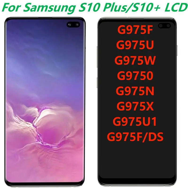 

6.4" LCD Original For Samsung S10 Plus G975F/DS LCD Display With Frame S10+ G9750 G975W Display Touch Screen Digitizer Assembly