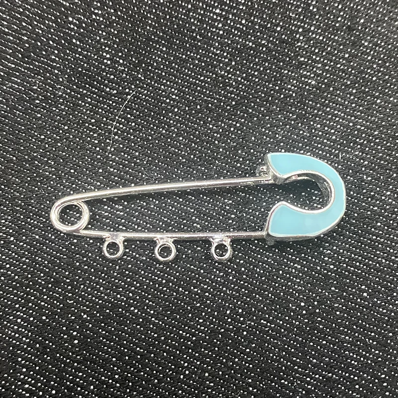 men03 Islamic Enamel Safety Pin with Gold and Silver Plating - 4cm/3 Loop, Pink and Blue - Small Baby Safety Pin Brooch (230616)