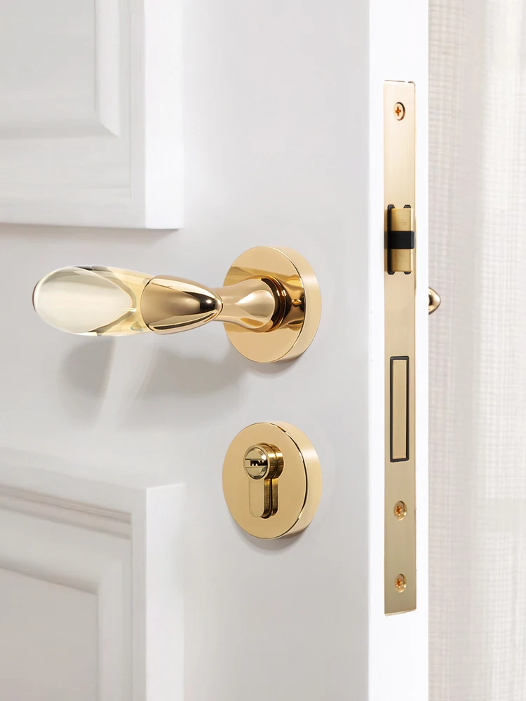 Gold-Crystal-Brass-Security-Mute-Door-Lever-Handle-Lock-For-Interior ...