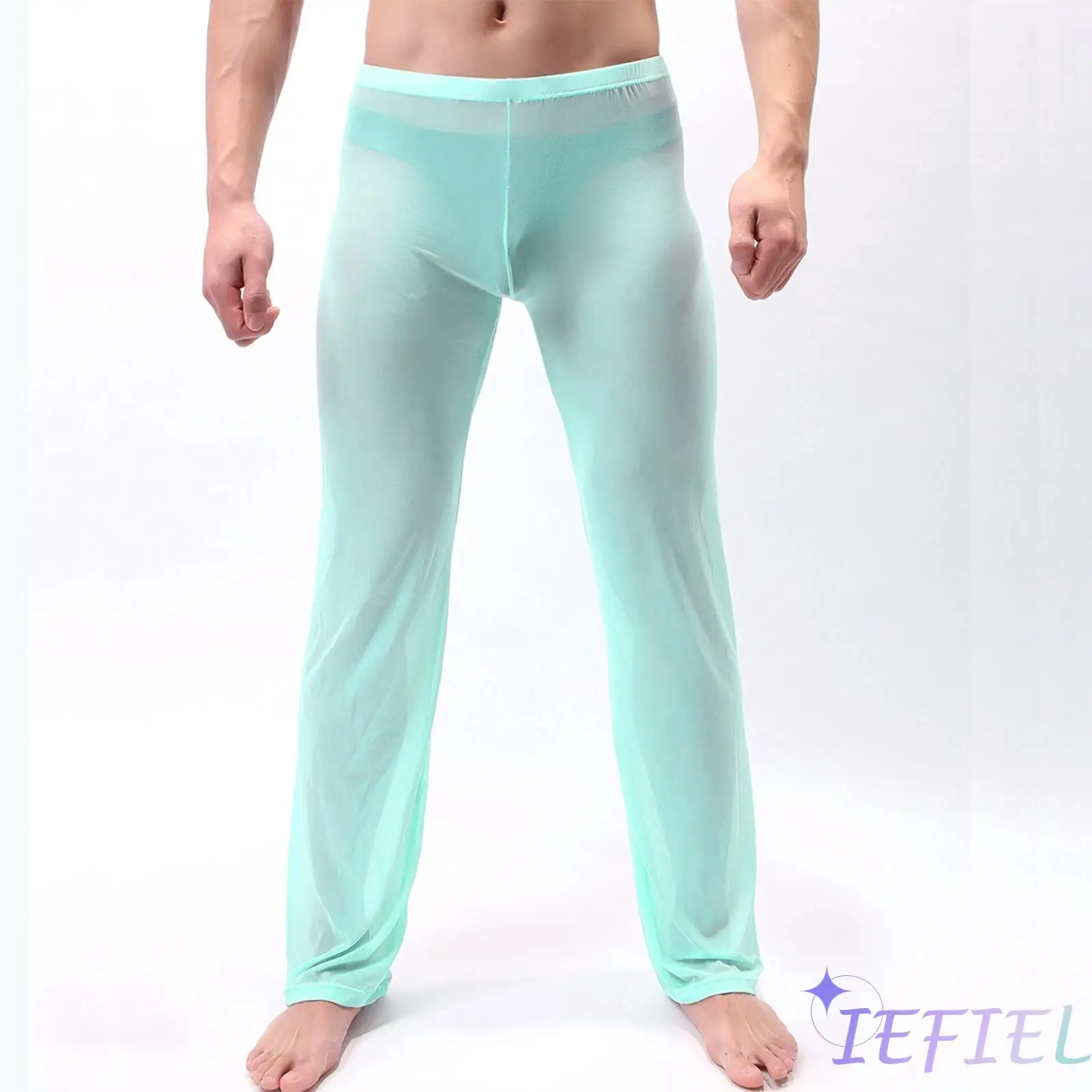 

Men Casual See-though Mesh Lounge Sleepwear Pajama Bottoms Ultra-thin Long Pants Low Waist Elastic Waistband Trousers Nightwear