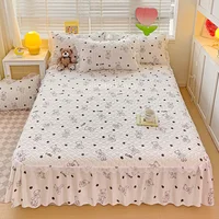 Bonenjoy Bed Skirt Cartoon Style Bed Cover Ruffled Bedsheet falda de cama Quilted Mattress Covers Lace Bedspread (No Pillowcase) 2