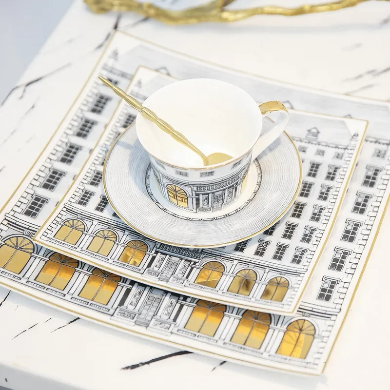 Bone China Serving Plates Bowl Swan Fort Tableware Tea Cup Saucers Dessert Tray Coffeecups Dinnerware Set Kitchen Supplies