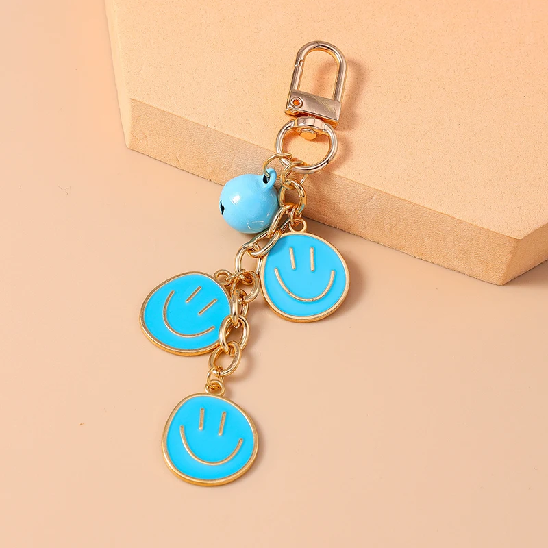 Cartoon Colorful Smile Face Bell Keychain for Car Key Souvenir Gifts for Women Men Handbag Pendant Keyrings DIY Accessories