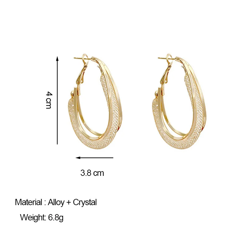 

Korean Gold Color Metal Mesh Crystal Hoop Earrings Women Fashion Jewelry 2022 New Luxury Geometric Grid Big Circle Earings Femme