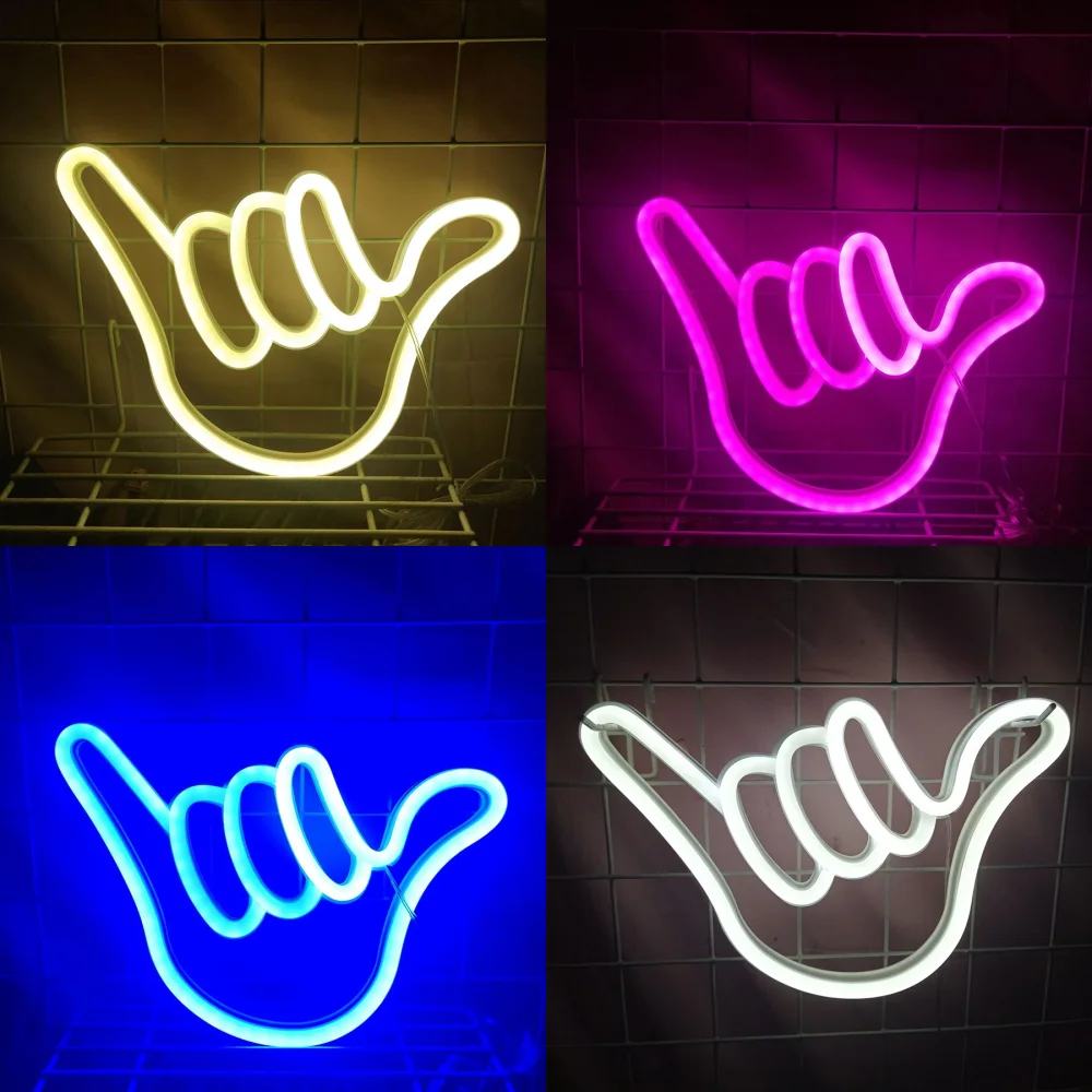 

Neon Light Sign Peace Gesture LED Hand Shape Symbol Logo Wall Art Bedroom Party Birthday Shop Decor Night Lamp USB + Battery Box