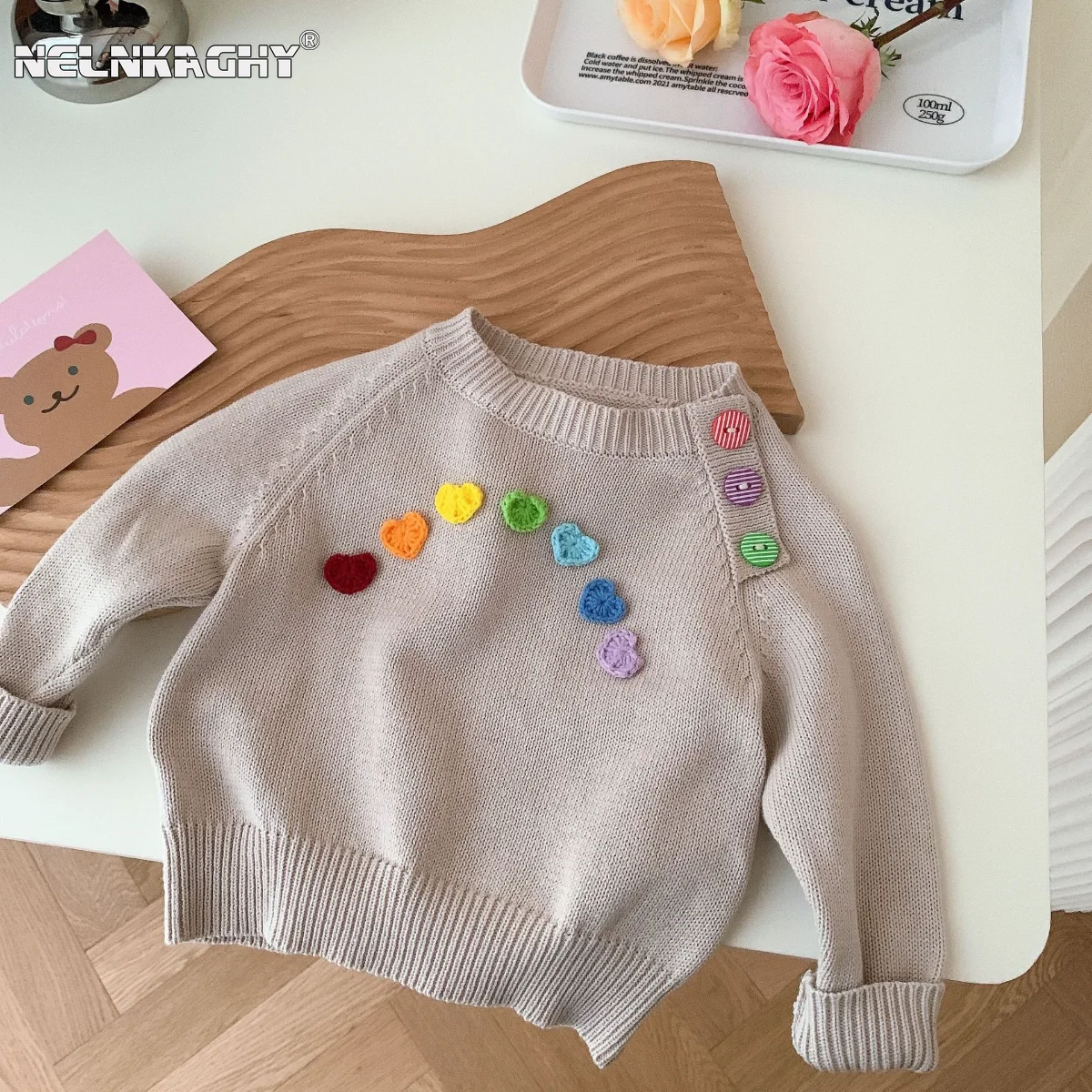 

Autumn Kids Baby Girls 3D Love Full Sleeve Knitted Top Bottoming Clothes Toddler Children 100% Cotton Sweater 3M-6Y