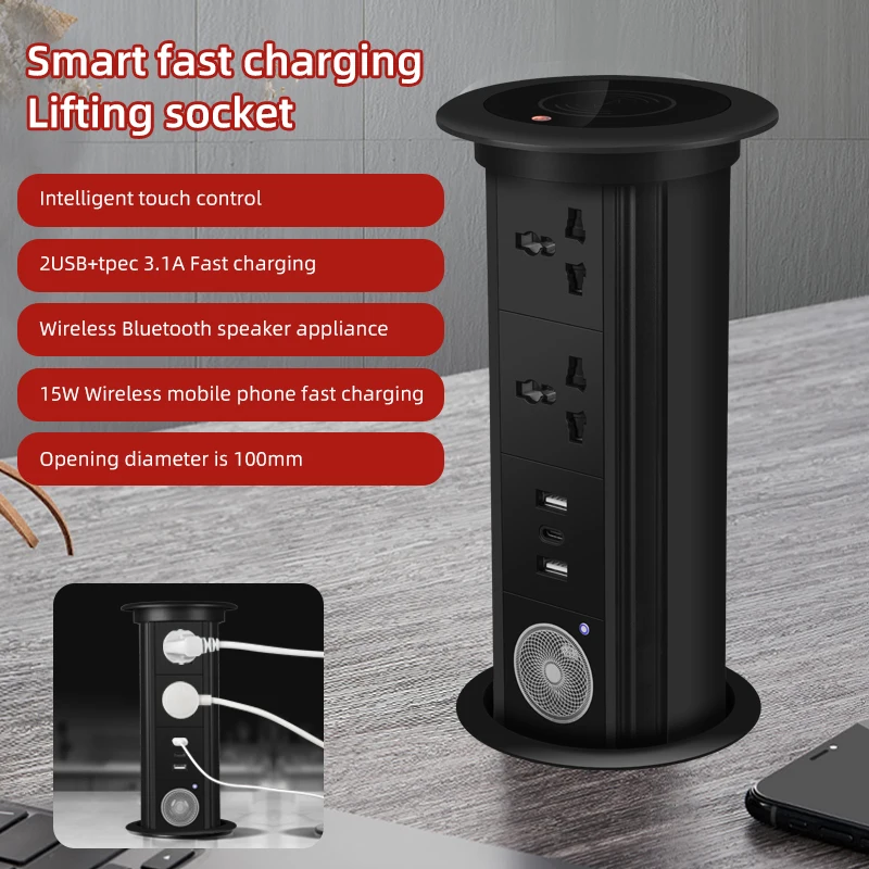 Presa Pop-Up Automatica Herepow Eu Fr Uk Us Adattatore Per Spina Standard Universale Usb Type-C Bluetooth Audio Lift Elettrodomestico Intelligente