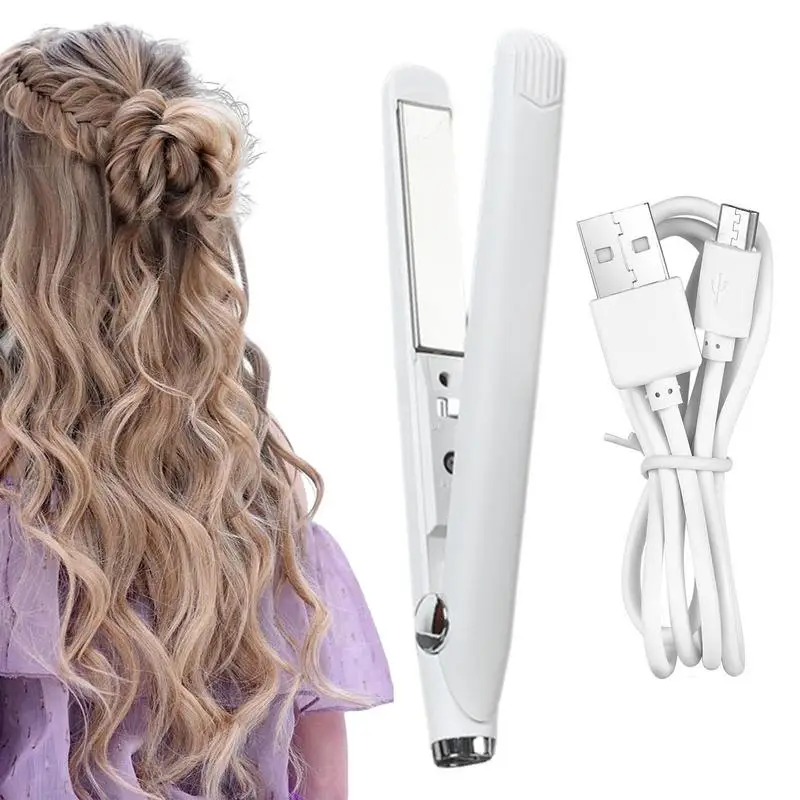 USB Curling Iron Hair Straightener Ceramic curler Mini Dual-Purpose Hair Straightener Travel Size Styling Tool
