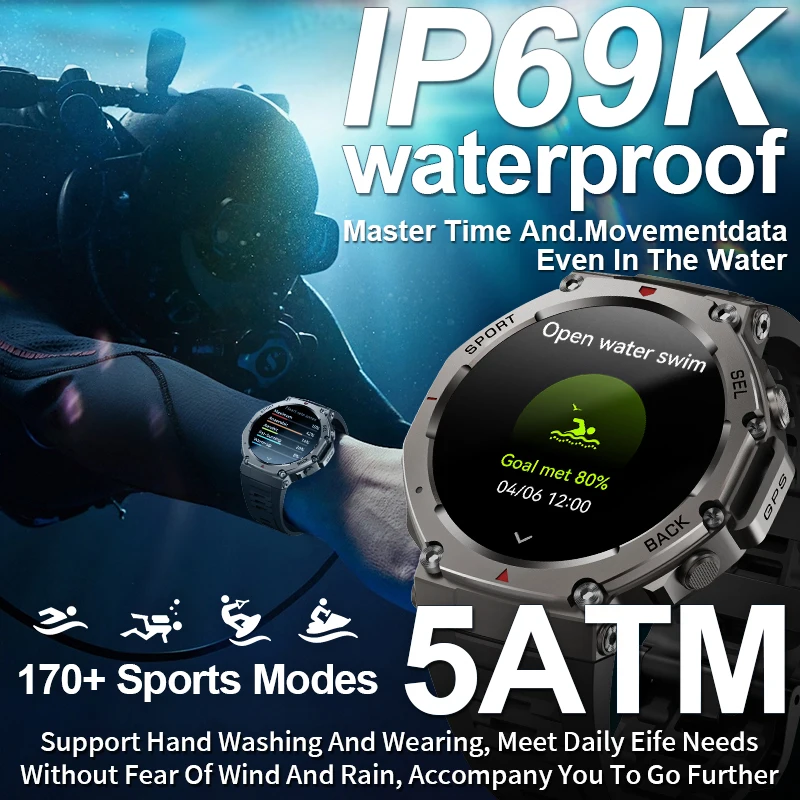 GPS Smart Watch Men 5ATM IP69K Waterproof Built-in Dual-band GNSS Compass Altimeter Barometric Military Sport Smartwatch smart watch