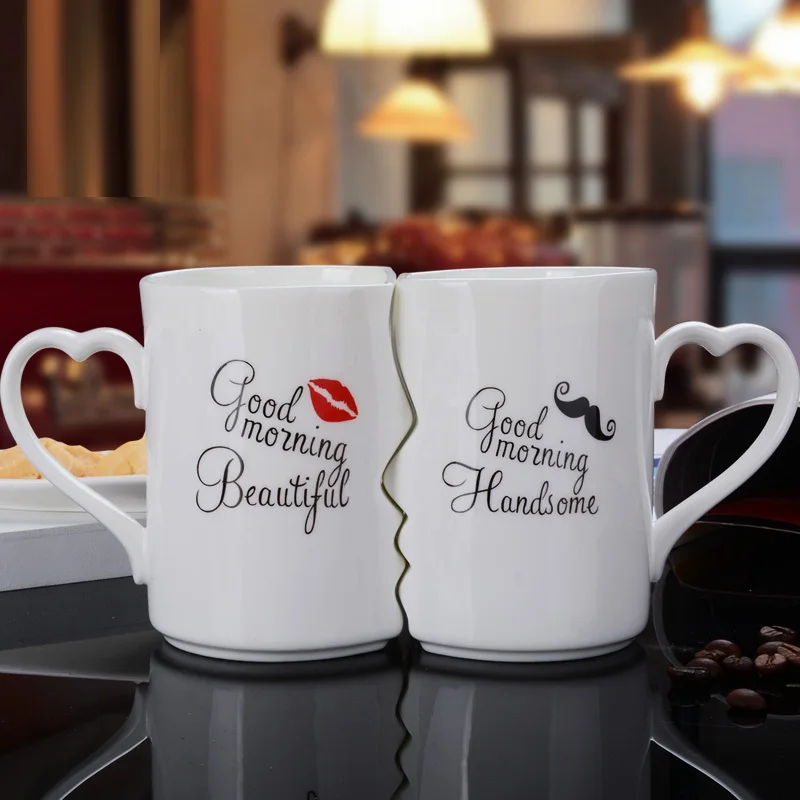 

2Pcs/Set Couple Cup Ceramic Mugs Coffee Kiss Mug Creative Valentine's Day Wedding Birthday Gift