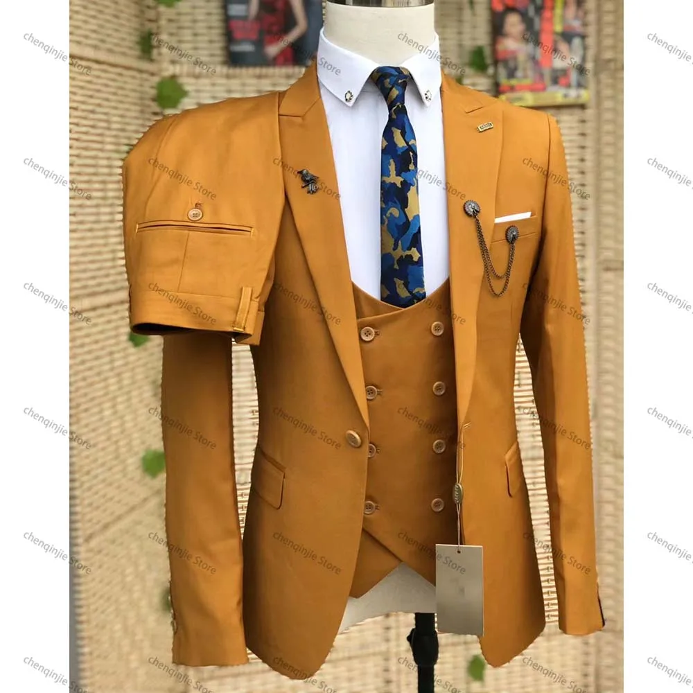 Men's Bespoke Solid Color Suits Formal Business Wedding 3 Piece Jacket Pant Vest One Button Notch Lapel