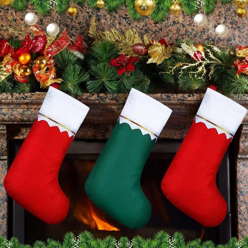 Gold Trim Red Velvet Christmas Stocking Ornament Decorations