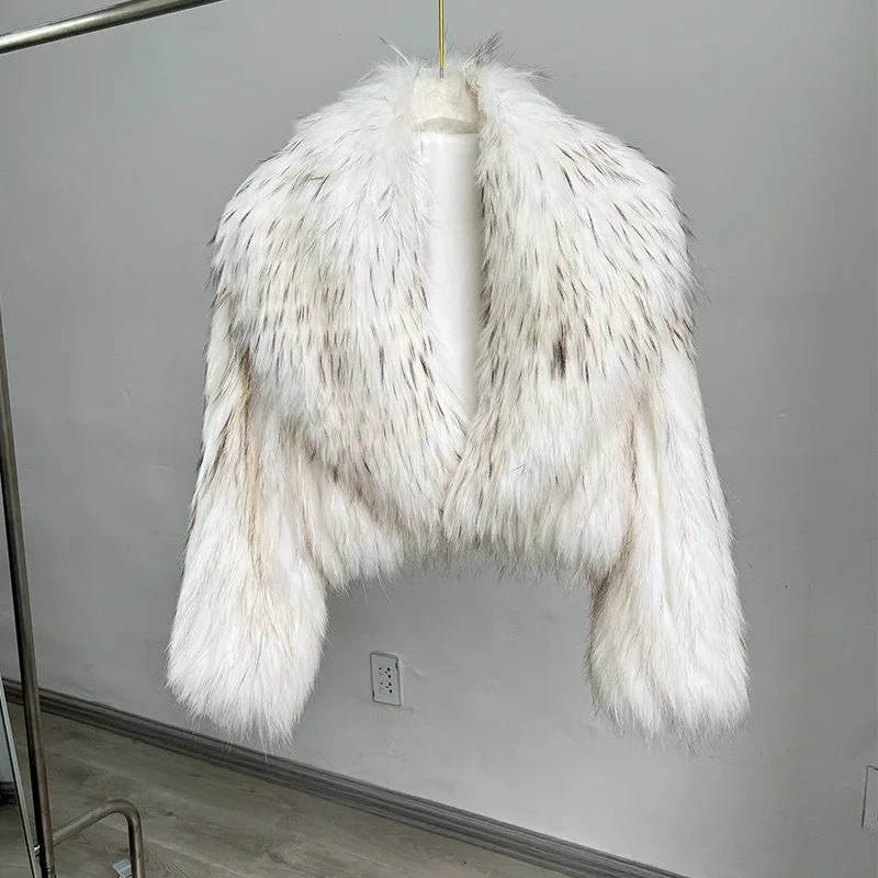 Natural Raccoon Fur Spokes Real Fur Coat Winter Women's Short Large Lapel European and American Style Short 2022 Street Hipster