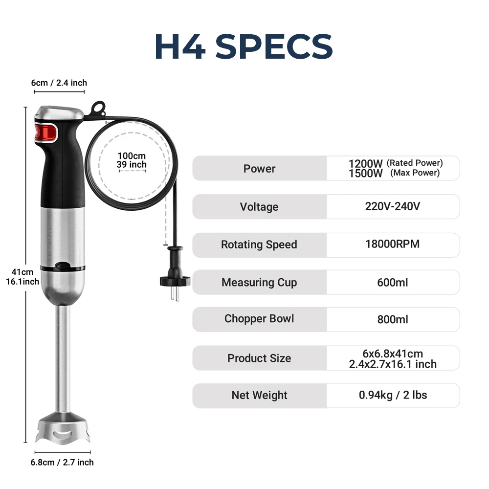 ROUNY 6-in-1 Multi-Purpose Immersion Hand Blender, Max 1500W Stick Blender with Stainless Steel Blades for Home and Kitchen 6