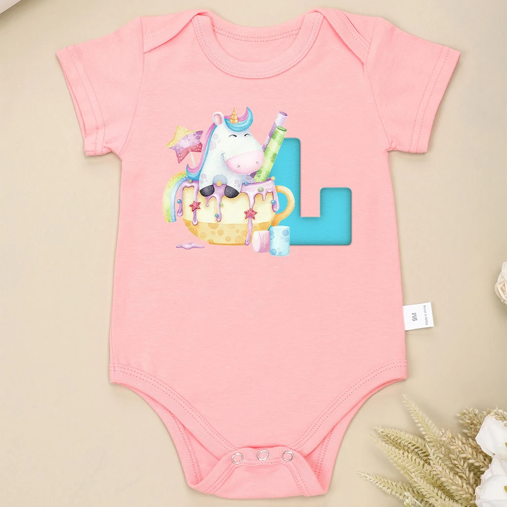 

Детский комбинезон из хлопка, с мультяшным единорогом и надписью