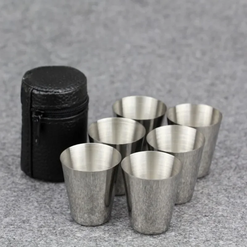 Stainless Steel Shot Glass 30/70ml stainless steel cups stainless steel cup stainless steel mug glass cup stainless steel wine glass stainless steel wine cup With Leather Case Espresso Shot Cups Barware Drinking Vessel Camping Home Restaurant Mug 6Pcs