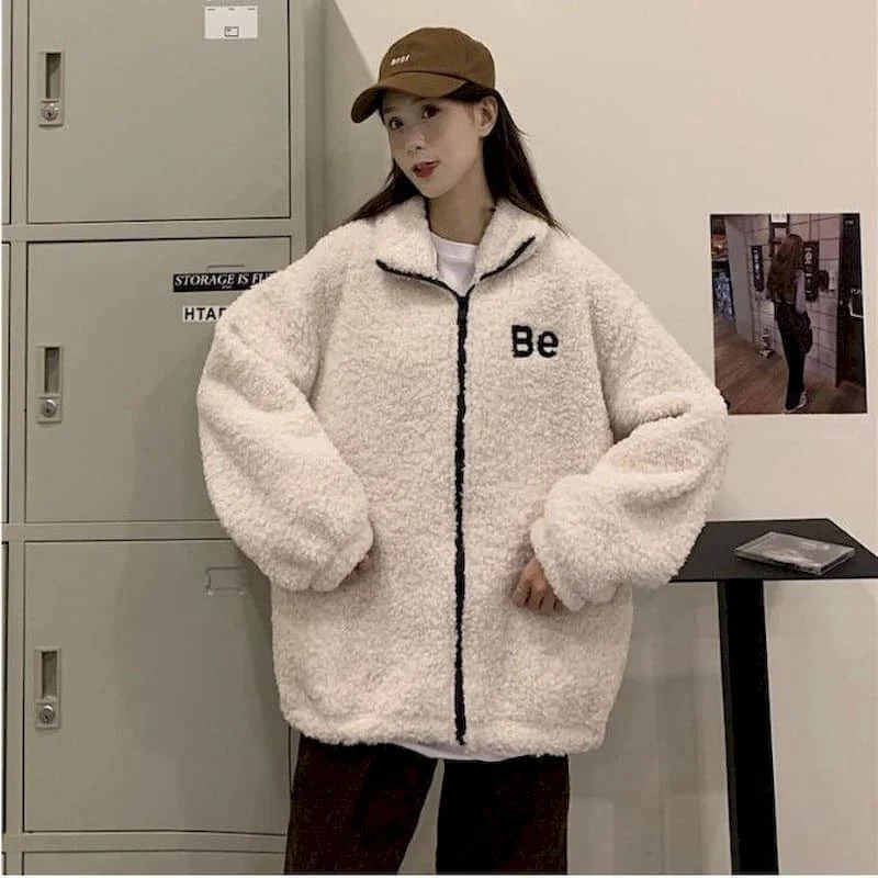 

Fleece Jackets for Women Autumn Winter Baseball Hoodies Oversized O-neck Cardigans Long Sleeved Casual Vintage Coats Women Tops