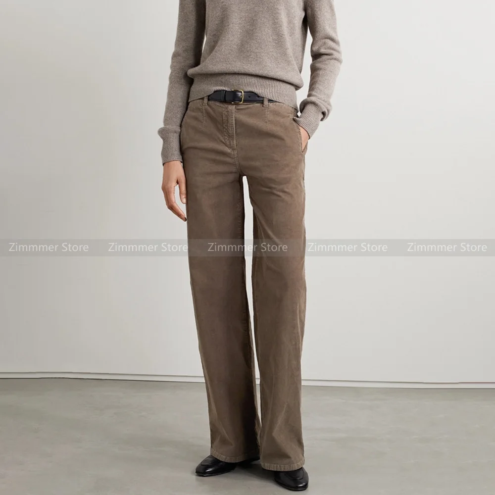 

Corduroy wide-leg trousers women 2023 autumn and winter new minimalist design versatile casual straight trousers