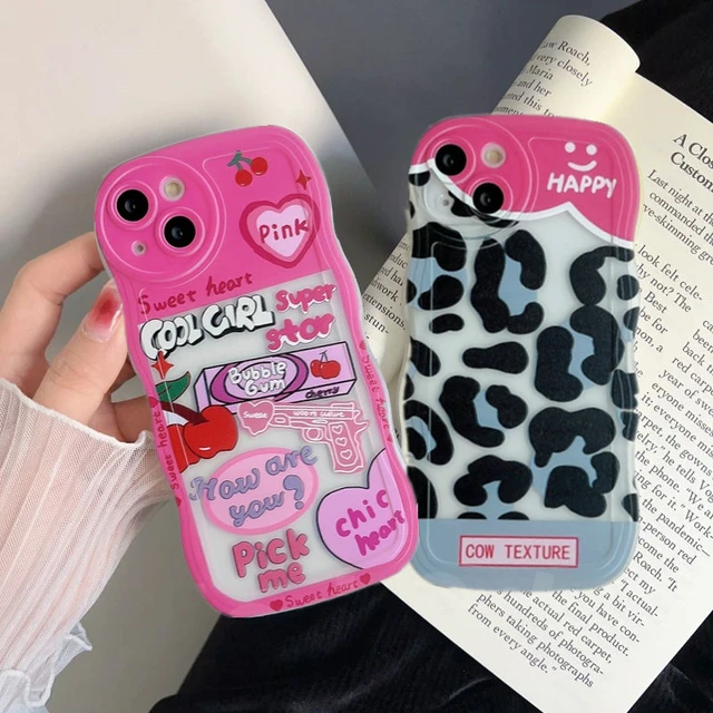  iPhone 12/12 Pro Cute Pink Strawberry Cow Print Kawaii