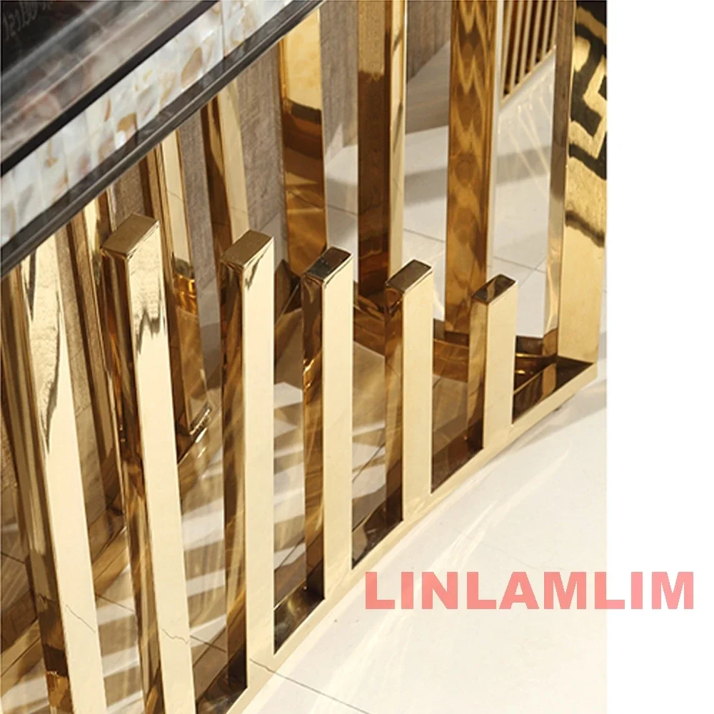 MINGDIBAO Dining Side Table with Sticking Seashells, Natural Marble Stainless Steel End Table, Handmade Coastal Style Furniture