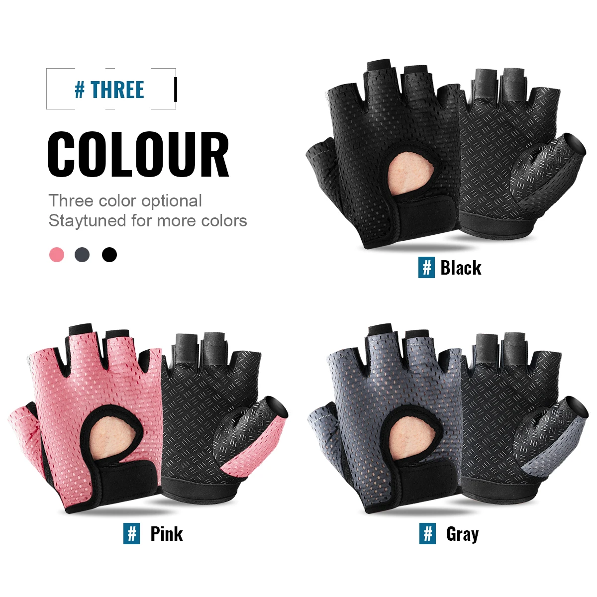 WRELS Gym Fitness Gloves For Women, Breathable Half Finger Anti-Slip Gloves For Bicycle Cycling Weight Lifting Yoga 3