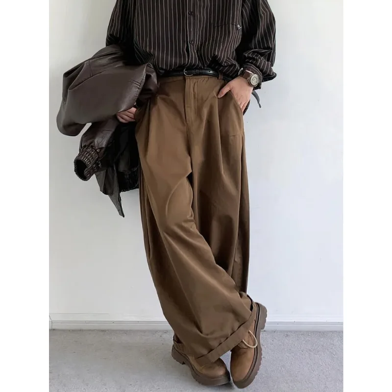 빈티지 브라운 배기 카고 팬츠 남성용 코레안 하라주쿠 슈트 팬츠 오피스 캐주얼 바지 남성 와이드 레그 작업복 신상