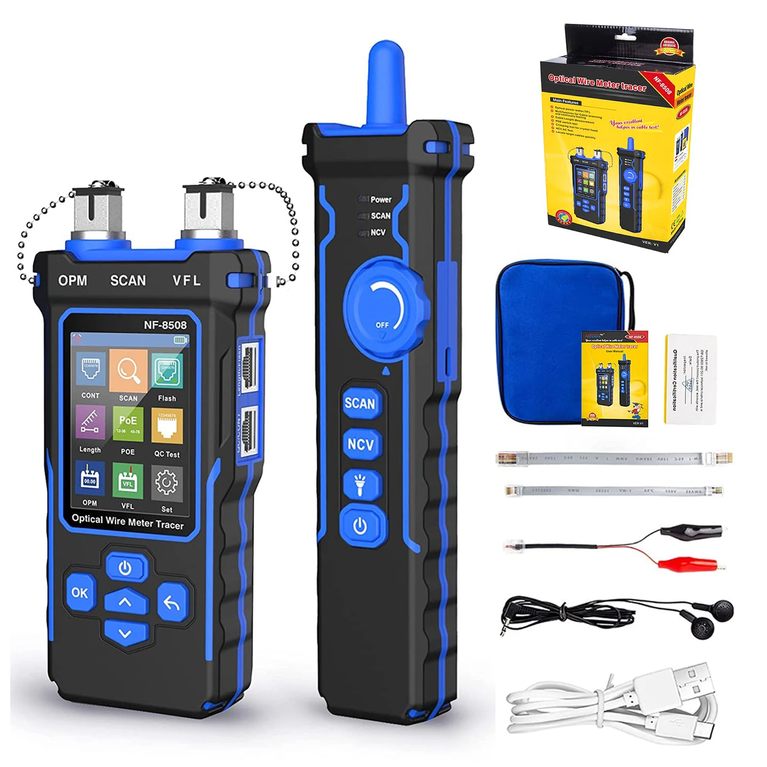 ZHOUCE NF-8508 Network Cable Tester Optical Wire Meter Tracer LCD Digital Rechargeable Network Line Finder Wire PoE Checker 3
