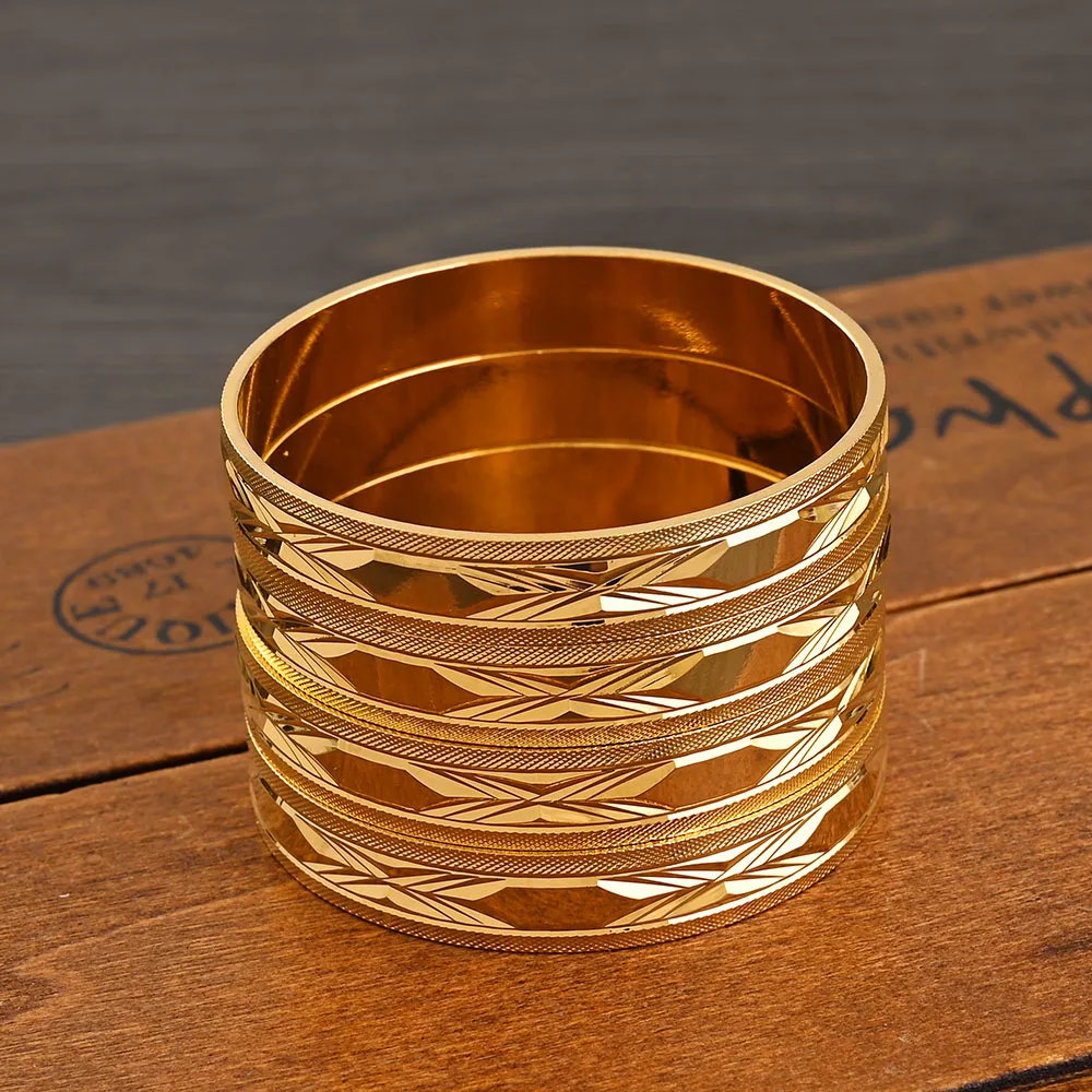 4Pcs 18k 8mm Width 45MM 65MM Dubai Baby Cute Bangles For Girl Jewelry Gold Color Bangles Girls Birthday Jewelry Gifts 3