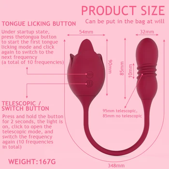 10 Speeds Clitoris Stimulator Oral Tongue Licking With Dildo Thrusting Vibrating Egg Sex Toys Female Rose Vibrator Toy for Women 3