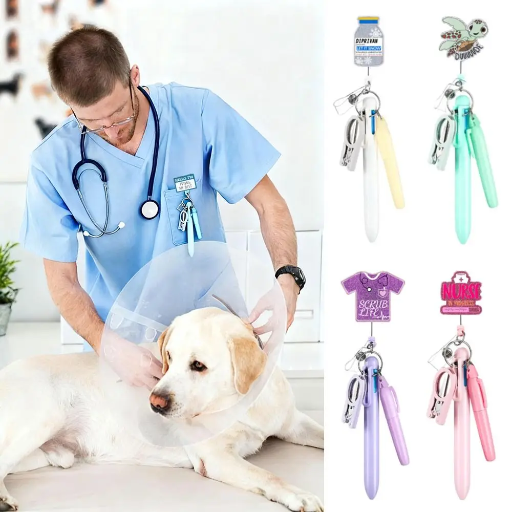 패션 리트랙터블 간호사 펜 팩 랜야드 키체인 내구성 있는 간호사 배지 세트 휴대용 ID 배지 릴