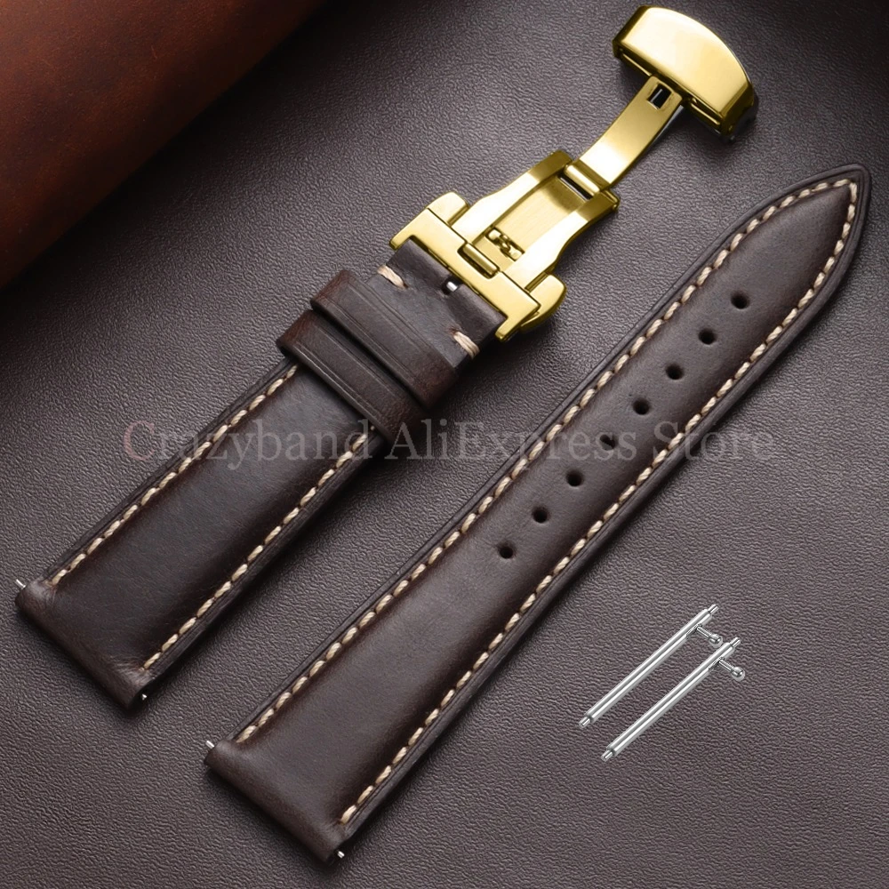 Premium Oil Wax Discoloration Calf Leather Watch Strap with Butterfly Buckle
