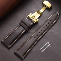 Premium Oil Wax Discoloration Calf Leather Watch Strap with Butterfly Buckle - 22mm (Grey - gold)