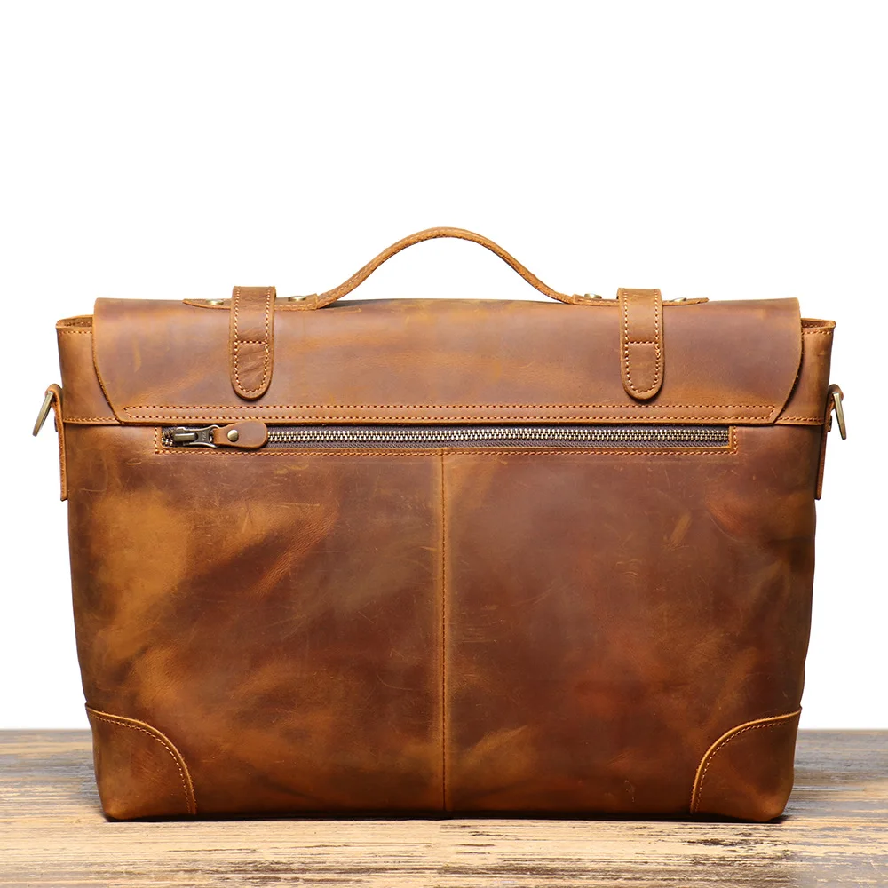 Vintage Men's Genuine Leather Briefcase Shoulder Messenger Bag Crazy Horse Leather Laptop Bag for Business Trip