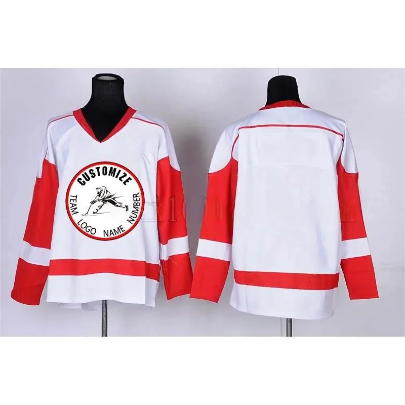 

Custom Personalize Sewn On Name NO.Gordie Howe Pavel Datsyuk Steve Yzerman Chelios Fedorov Lidstrom Retro Red Hockey Jersey