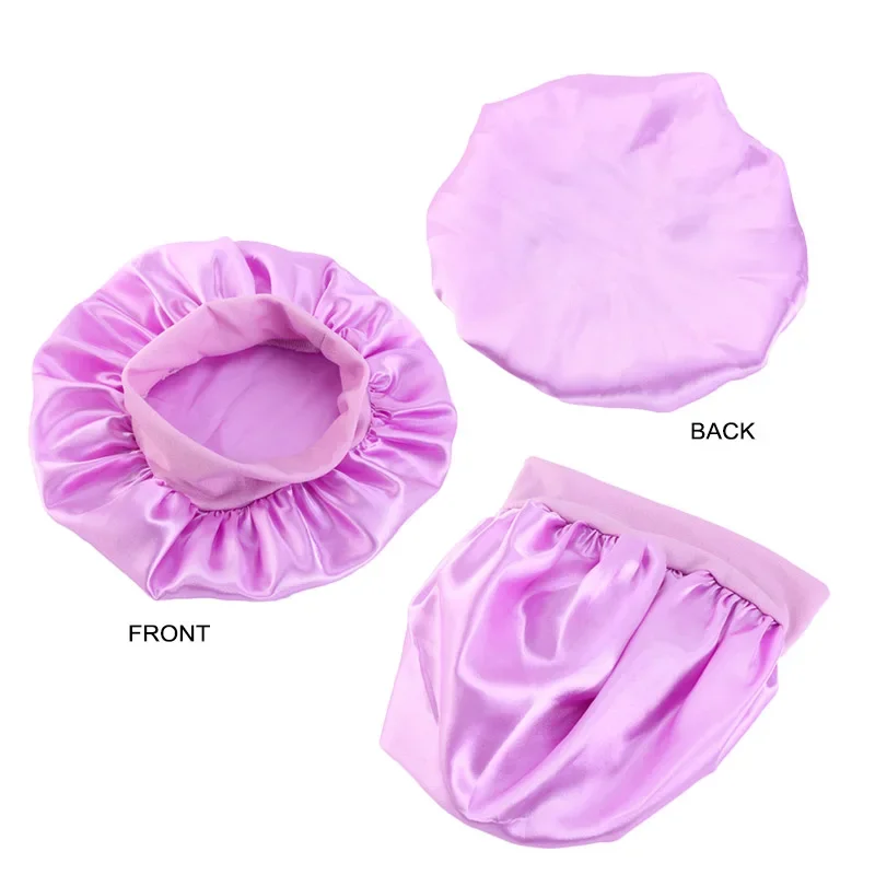 Satin Night Sleep Cap for Kids Girls Boys Wide Band Elastic Turban Head wear Bonnet Hair Care Beanie Nightcap Scarf Shower Caps 3
