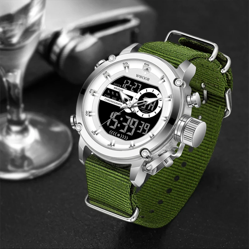 WWOOR 2023 Men Sport Watches Luxury Gold Quartz Waterproof Military LED Digital Wrist Watch For Men Clock Male Relogio Masculino