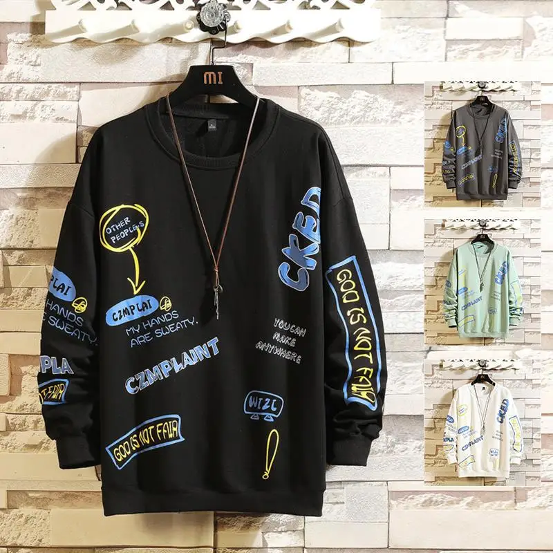 

Свитшот мужской с принтом, Модный свитшот с граффити для пар, уличная одежда в стиле хип-хоп, Повседневный свитер в стиле Харадзюку, на лето