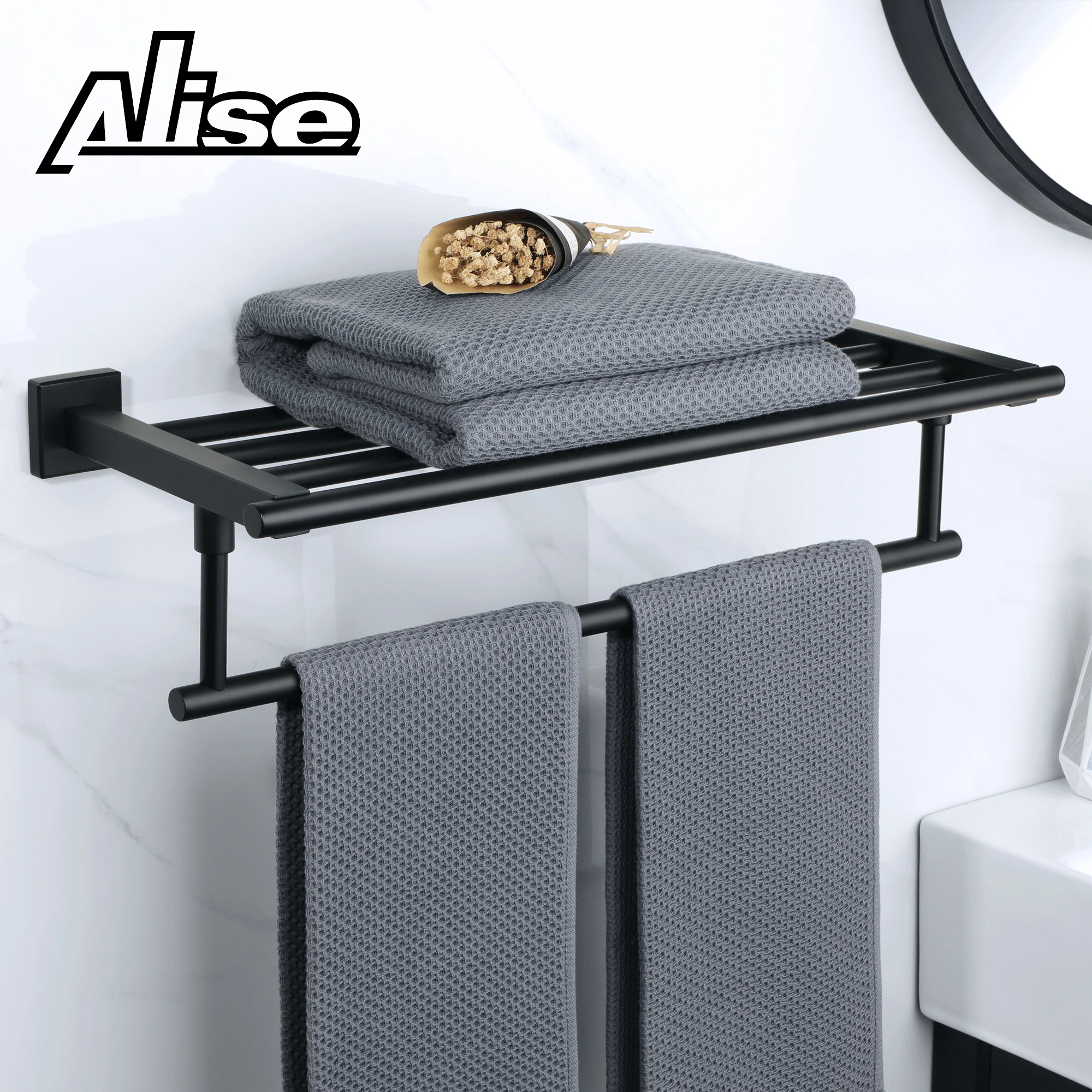 

Towel Holder Bathroom Shelf 50CM Wall Mount Rail Towel Rack 304 Stainless Steel Black Towel Bar Towel Hanger Bathroom Accessorie