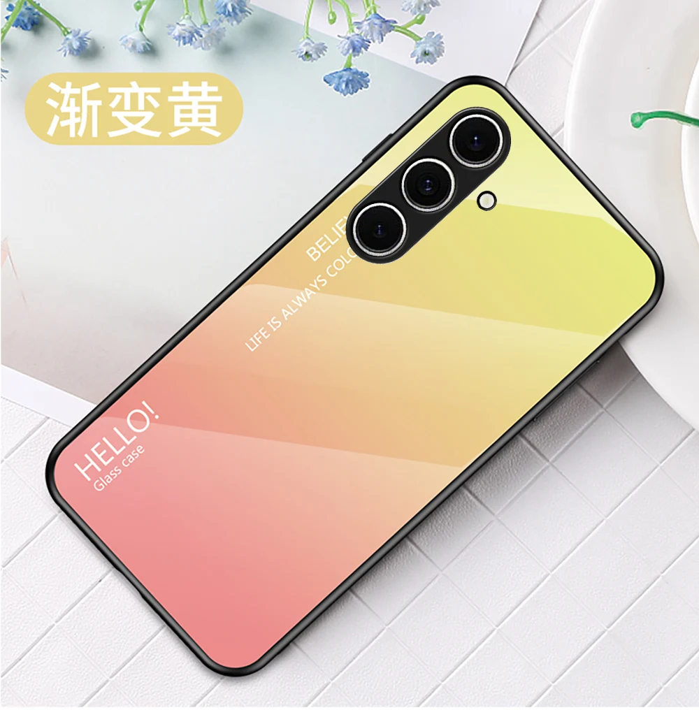 Gradient Tempered Glass Phone Case with Hard Back Protection and Bumper Edges